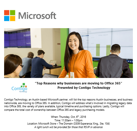 contigo presents benefits of office 365 at microsoft store oct 6th