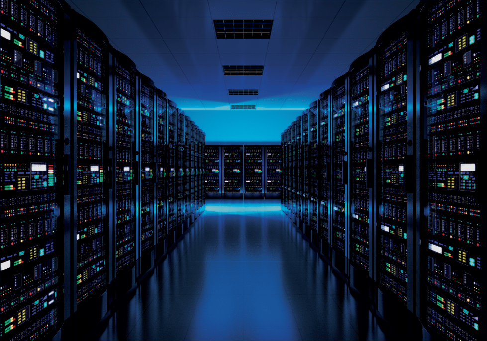 dark room full of servers for server management